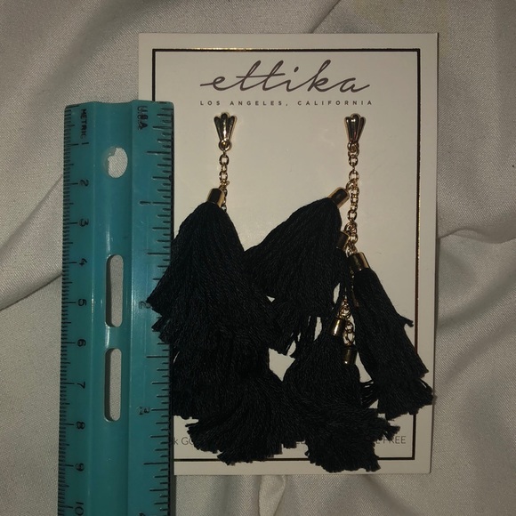 Black 18k Gold Ettika Tassel Earrings - Picture 4 of 4